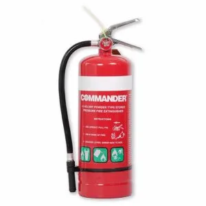 4.5kg Commander ABE powder fire extinguisher with discharge hose and pressure gauge