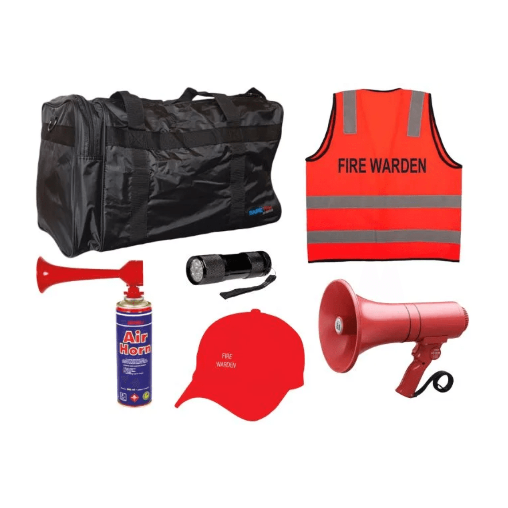 Fire warden responder kit with hi-vis vest and equipment