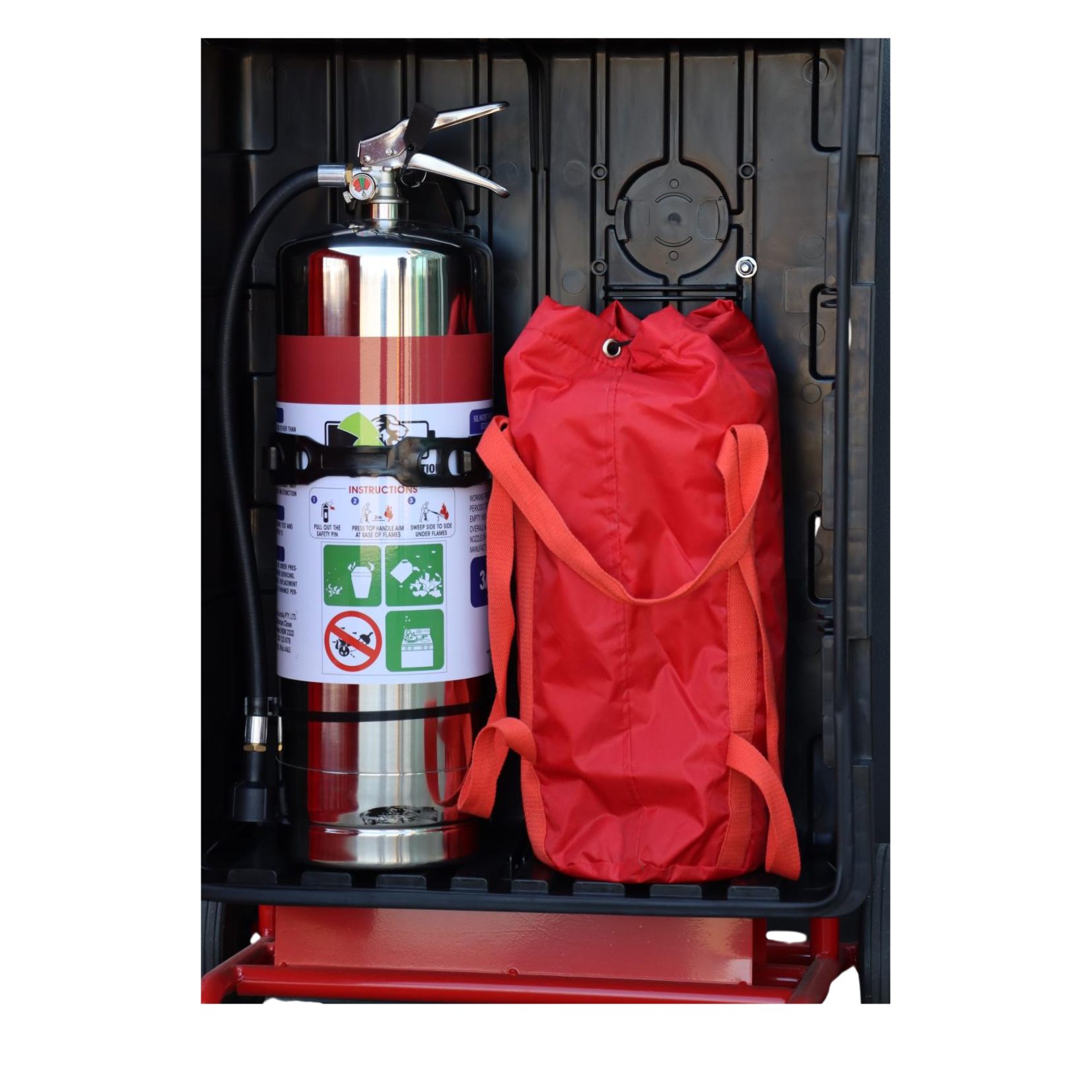 Lithium fire extinguisher mounted in station