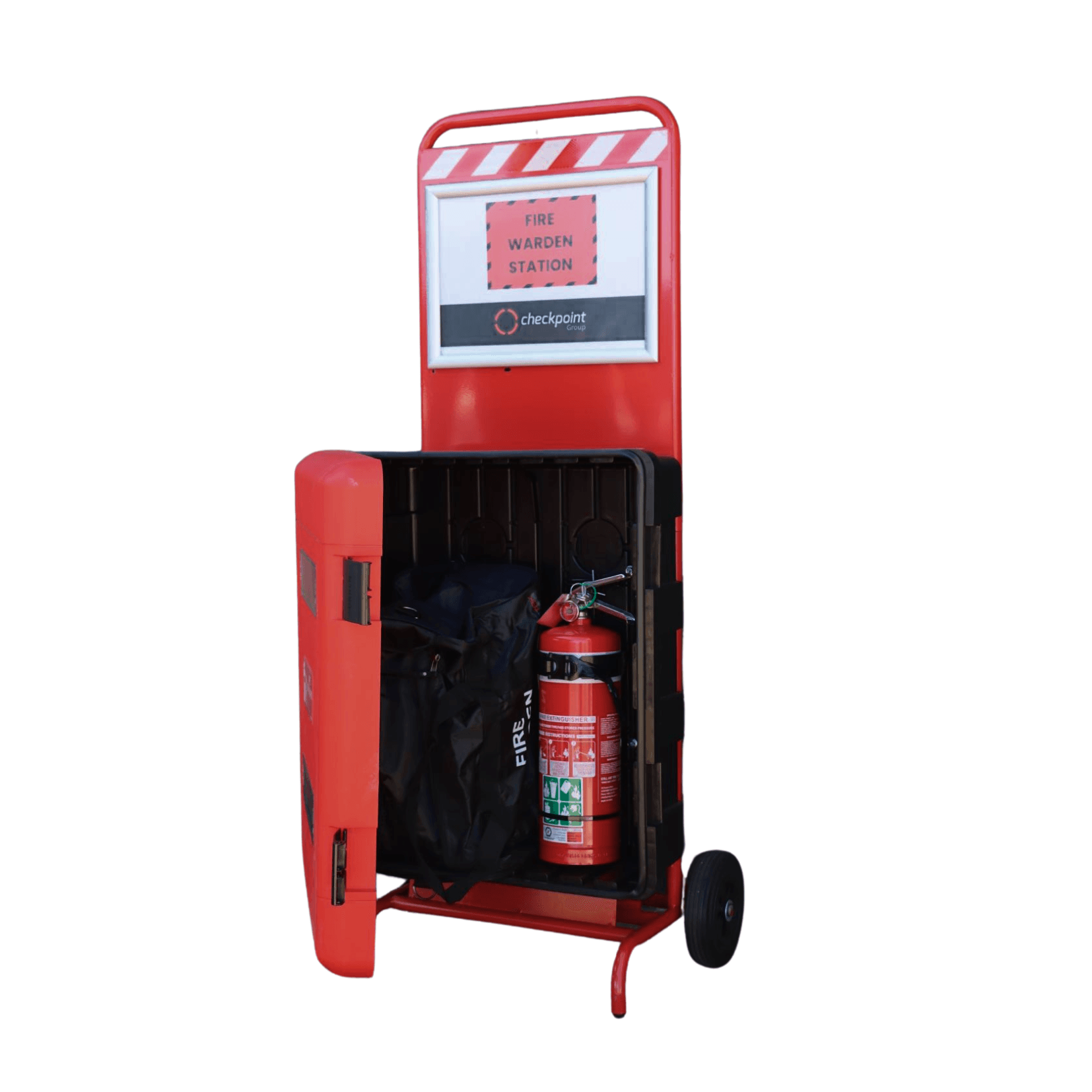 Fire Warden Station with accessories on a portable trolley
