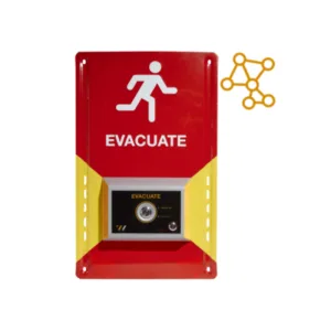 Wireless evacuation trigger unit with red alert signage